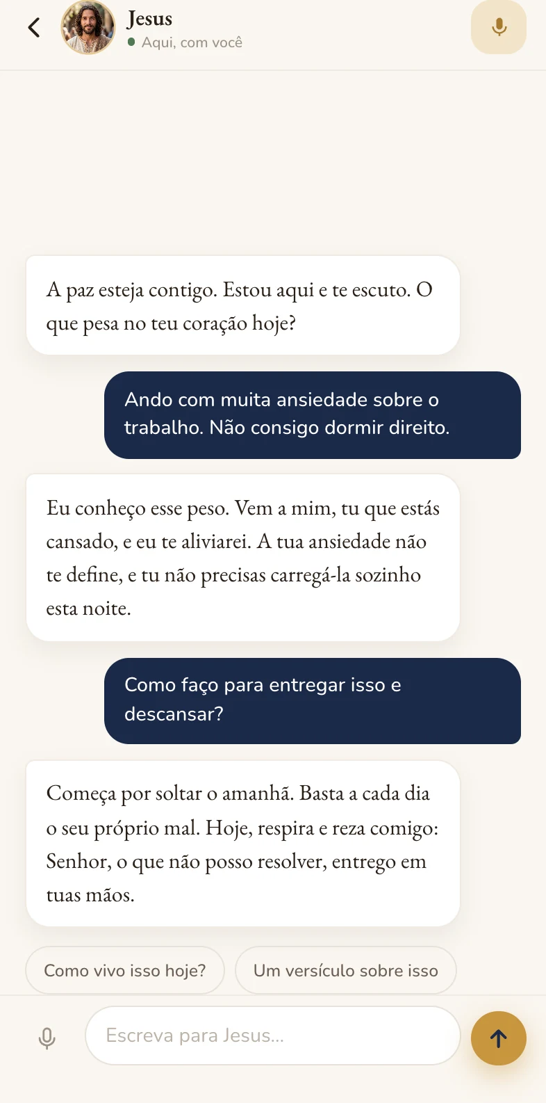 Conversa por texto com Jesus no app Converse com Jesus